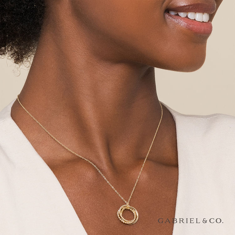 14K Yellow Gold BujukanTwisted Rope Multi Circle Pendant Necklace