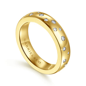 14K Yellow Gold Burnish Set Cluster Diamond Cigar Band