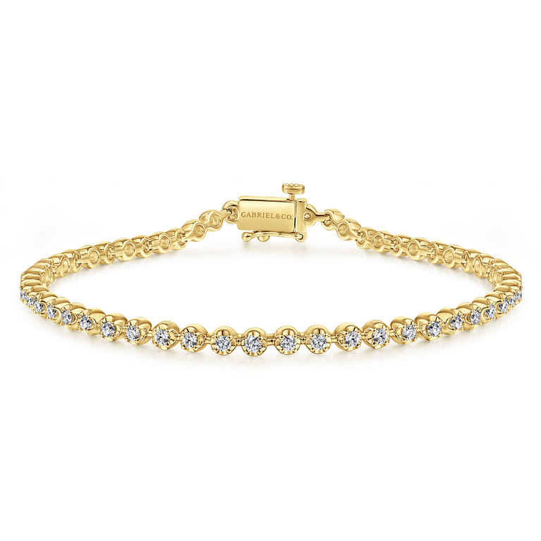 14K Yellow Gold Buttercup Set Diamond Tennis Bracelet - 1.01 ct - Shot 1
