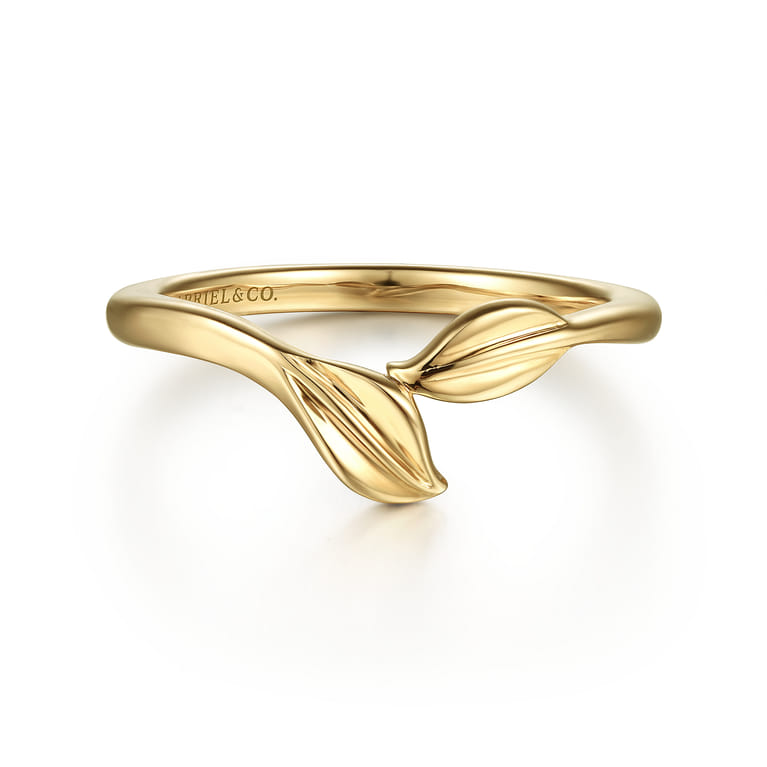 14K Yellow Gold Bypass Leaf Ring - Shot 1