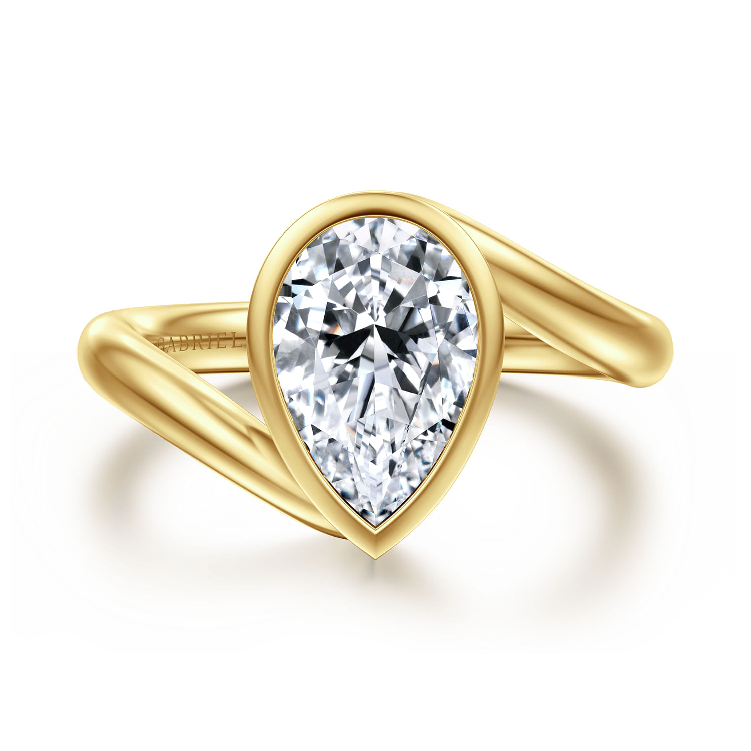 14K Yellow Gold Bypass Pear Shape Solitaire Diamond Engagement Ring