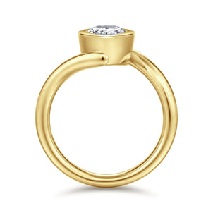 14K Yellow Gold Bypass Pear Shape Solitaire Diamond Engagement Ring