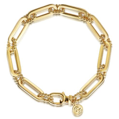 14K Yellow Gold Casted Bujukan Ball Link and Hollow Paperclip Link Chain Bracelet