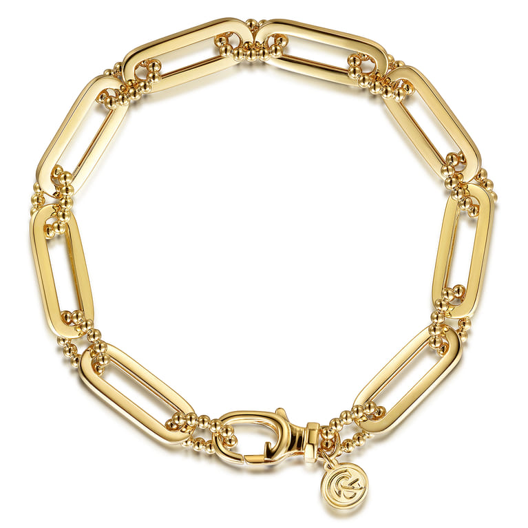 14K Yellow Gold Casted Bujukan Ball Link and Hollow Paperclip Link Chain Bracelet - Shot 1