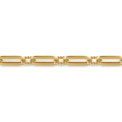 14K Yellow Gold Casted Bujukan Ball Link and Hollow Paperclip Link Chain Bracelet