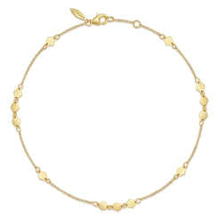 14K Yellow Gold Chain Ankle Bracelet with Diamond Shaped Stations