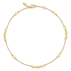 14K Yellow Gold Chain Ankle Bracelet with Diamond Shaped Stations