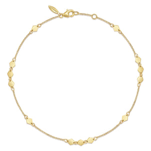 14K Yellow Gold Chain Ankle Bracelet with Diamond Shaped Stations