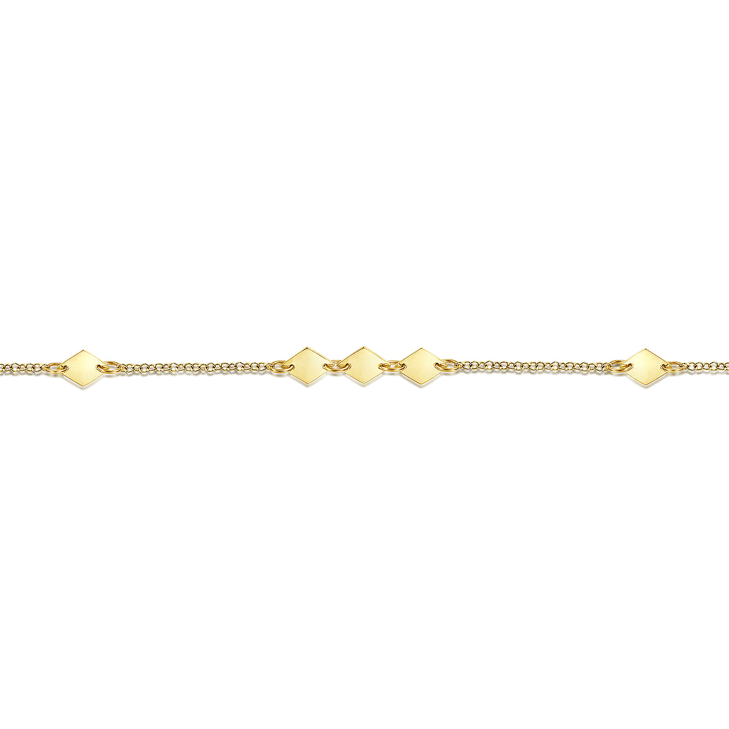 14K Yellow Gold Chain Ankle Bracelet with Diamond Shaped Stations