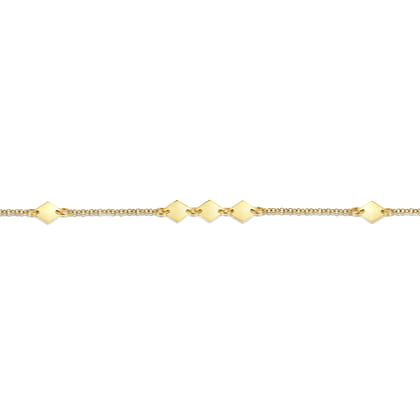 14K Yellow Gold Chain Ankle Bracelet with Diamond Shaped Stations