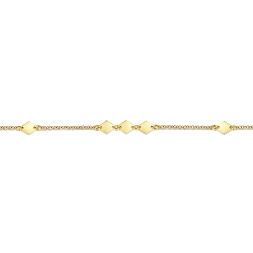 14K Yellow Gold Chain Ankle Bracelet with Diamond Shaped Stations - Shot 2