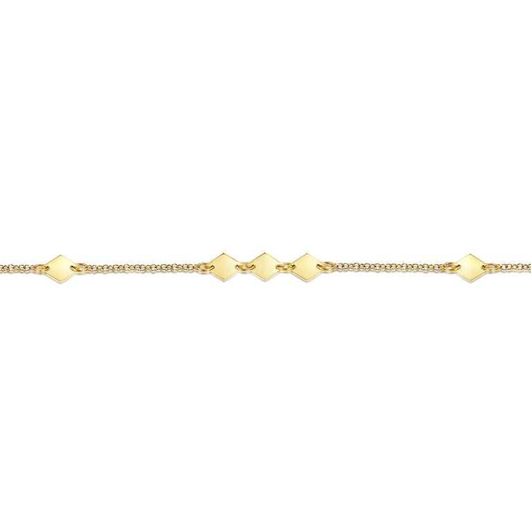 14K Yellow Gold Chain Ankle Bracelet with Diamond Shaped Stations - Shot 2