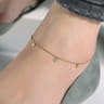 14K Yellow Gold Chain Ankle Bracelet with Round Hammered and Diamond Disc Drops - 0.07 ct