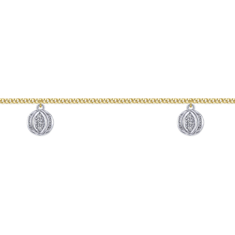 14K Yellow Gold Chain Ankle Bracelet with Round White Gold Diamond Drops - 0.13 ct - Shot 2