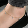 14K Yellow Gold Chain Ankle Bracelet with Round White Gold Diamond Drops - 0.13 ct