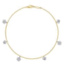14K Yellow Gold Chain Ankle Bracelet with White Gold Diamond Flower and Heart Charms - 0.09 ct