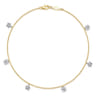 14K Yellow Gold Chain Ankle Bracelet with White Gold Diamond Flower and Star Charms - 0.06 ct