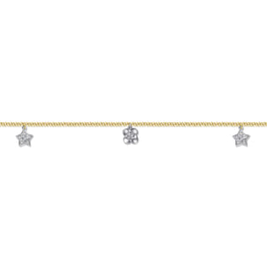 14K Yellow Gold Chain Ankle Bracelet with White Gold Diamond Flower and Star Charms