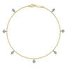 14K Yellow Gold Chain Ankle Bracelet with White Gold Diamond Leaf and Square Charms - 0.1 ct