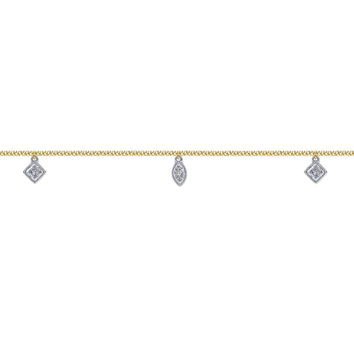 14K Yellow Gold Chain Ankle Bracelet with White Gold Diamond Leaf and Square Charms - 0.1 ct - Shot 2