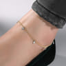 14K Yellow Gold Chain Ankle Bracelet with White Gold Diamond Leaf and Square Charms - 0.1 ct