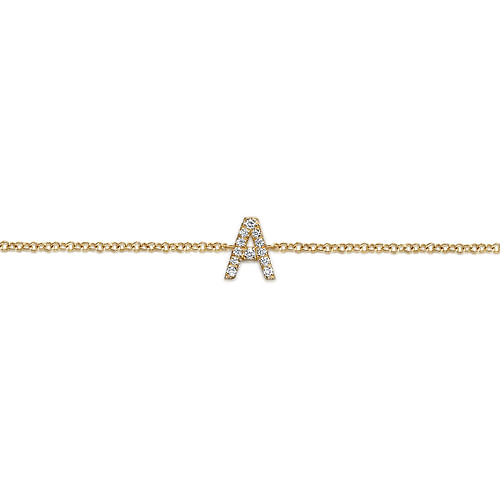 14K Yellow Gold Chain Bracelet with A Diamond Initial - 0.06 ct - Shot 2