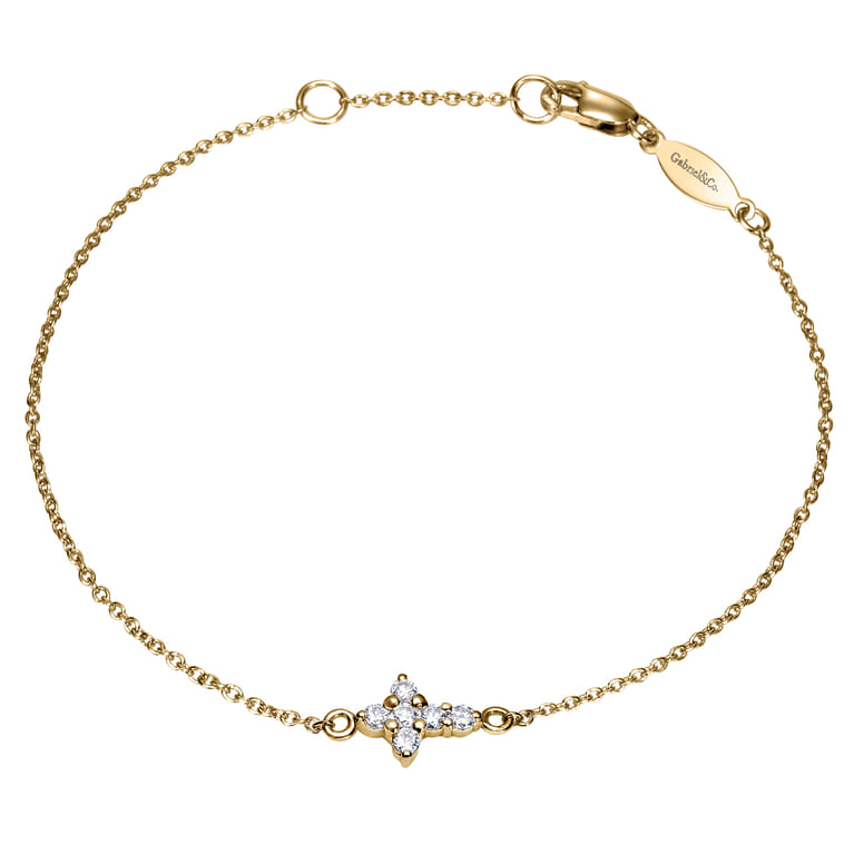 14K Yellow Gold Chain Bracelet with Diamond Cross - 0.1 ct - Shot 1