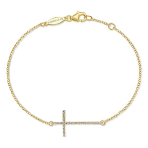 14K Yellow Gold Chain Bracelet with Diamond Cross