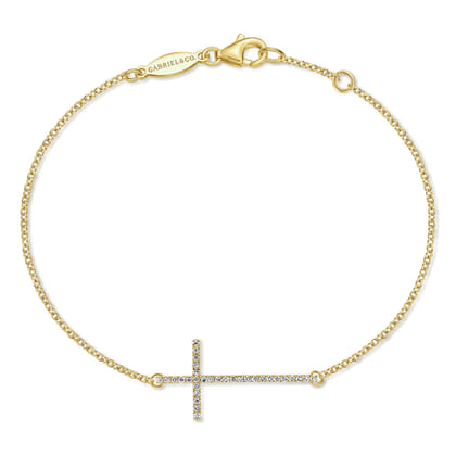 14K Yellow Gold Chain Bracelet with Diamond Cross