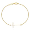 14K Yellow Gold Chain Bracelet with Diamond Cross - 0.12 ct