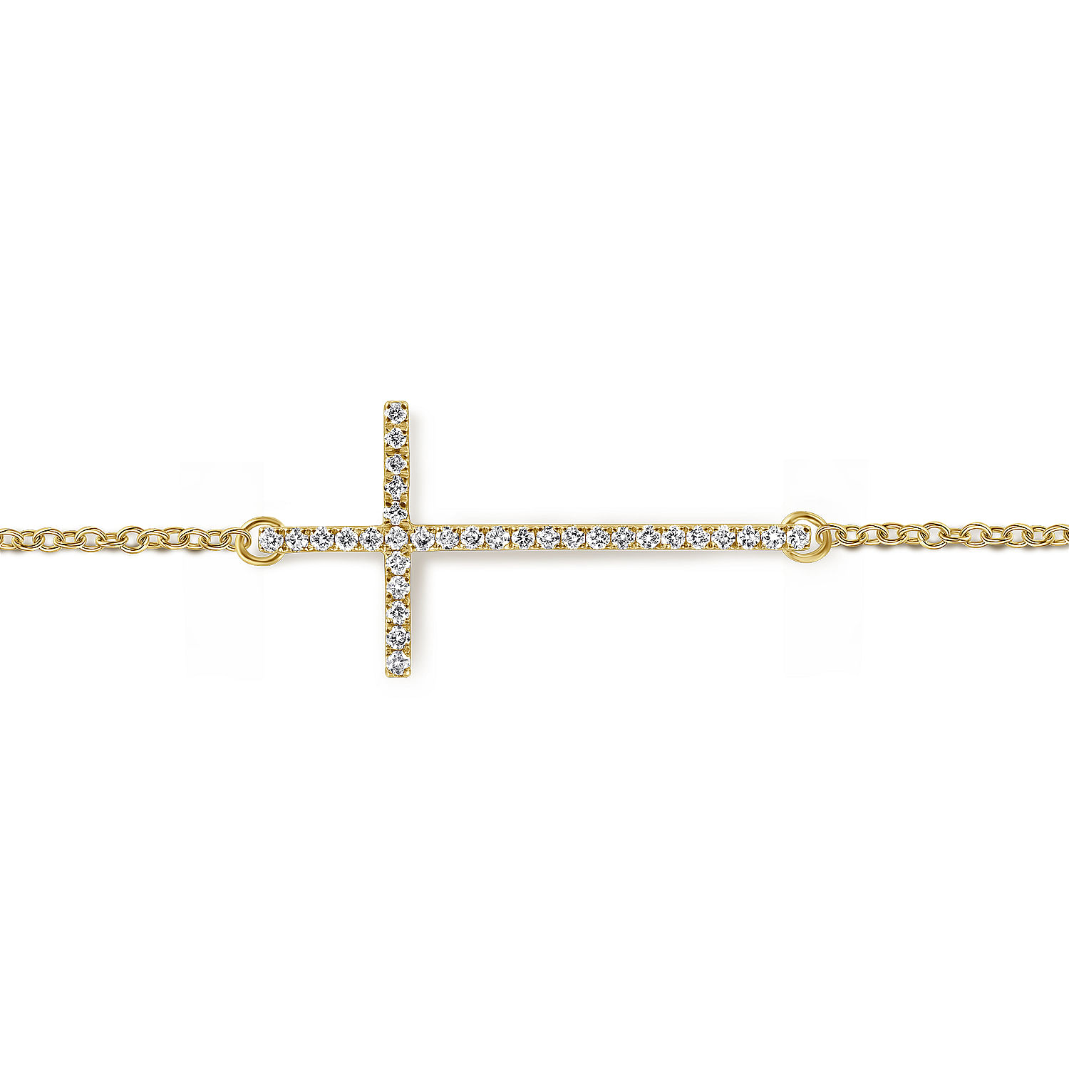 14K Yellow Gold Chain Bracelet with Diamond Cross - 0.12 ct - Shot 2