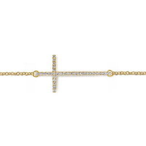 14K Yellow Gold Chain Bracelet with Diamond Cross