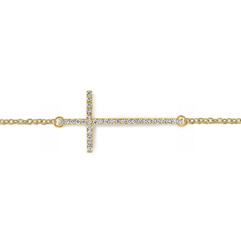 14K Yellow Gold Chain Bracelet with Diamond Cross - 0.12 ct - Shot 2