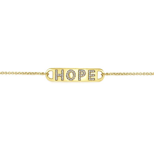 14K Yellow Gold Chain Bracelet with Diamond HOPE Nameplate - 0.21 ct - Shot 2