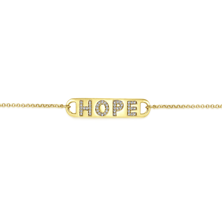 14K Yellow Gold Chain Bracelet with Diamond HOPE Nameplate - 0.21 ct - Shot 2