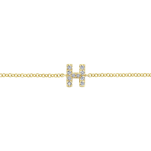 14K Yellow Gold Chain Bracelet with H Diamond Initial - 0.06 ct - Shot 2