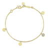 14K Yellow Gold Chain Bracelet with Hammered and Pave Diamond Discs - 0.07 ct