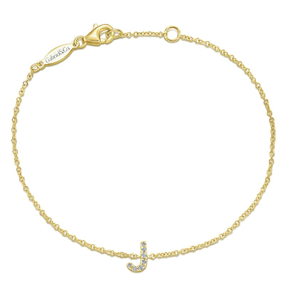 14K Yellow Gold Chain Bracelet with J Diamond Initial