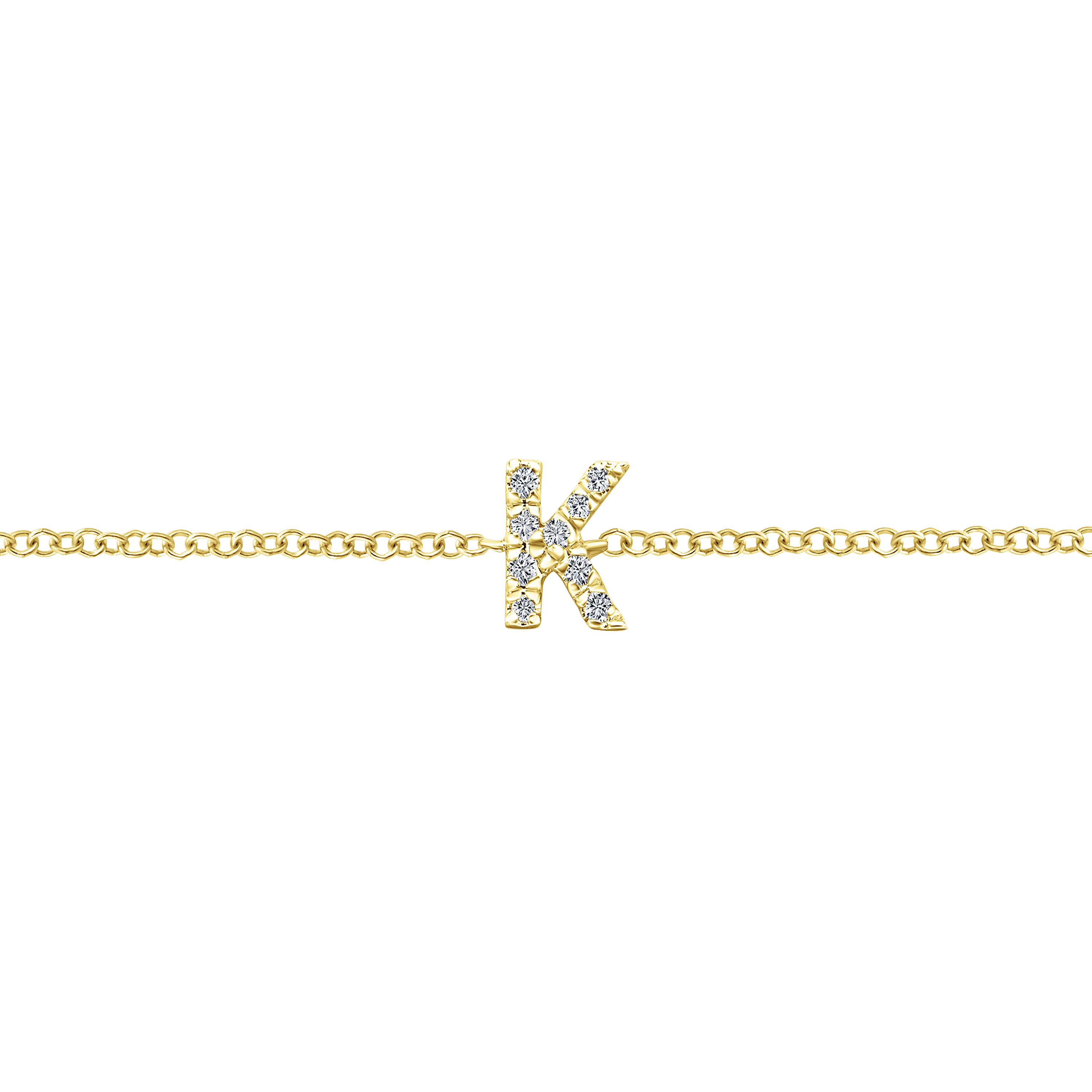 14K Yellow Gold Chain Bracelet with K Diamond Initial - 0.05 ct - Shot 2