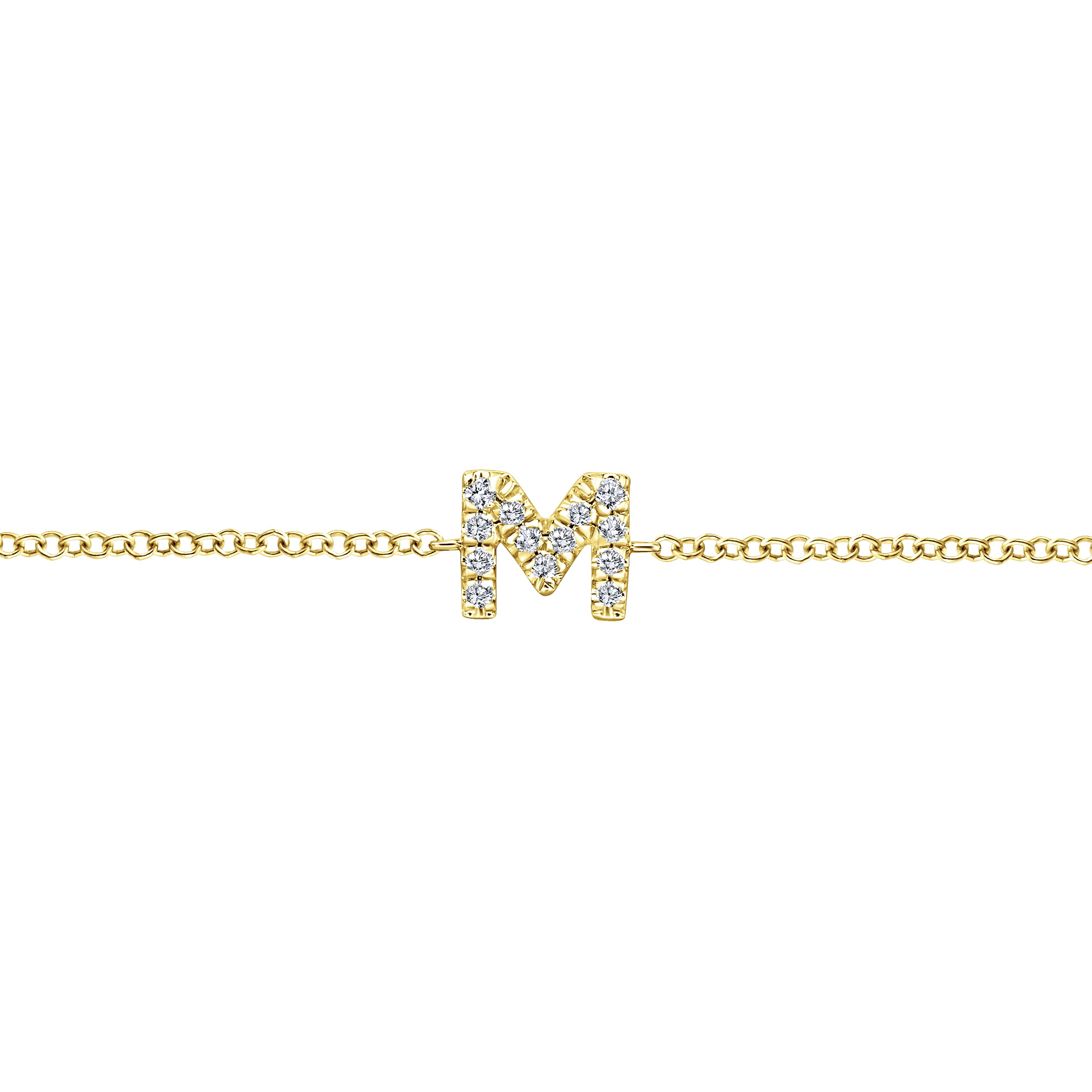 14K Yellow Gold Chain Bracelet with M Diamond Initial @ $600