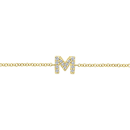14K Yellow Gold Chain Bracelet with M Diamond Initial - 0.05 ct - Shot 2
