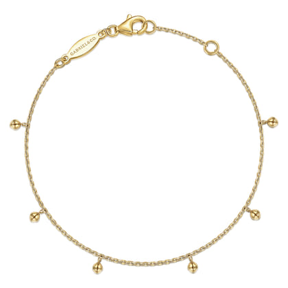 14K Yellow Gold Chain Bracelet with Metal Bead Drops