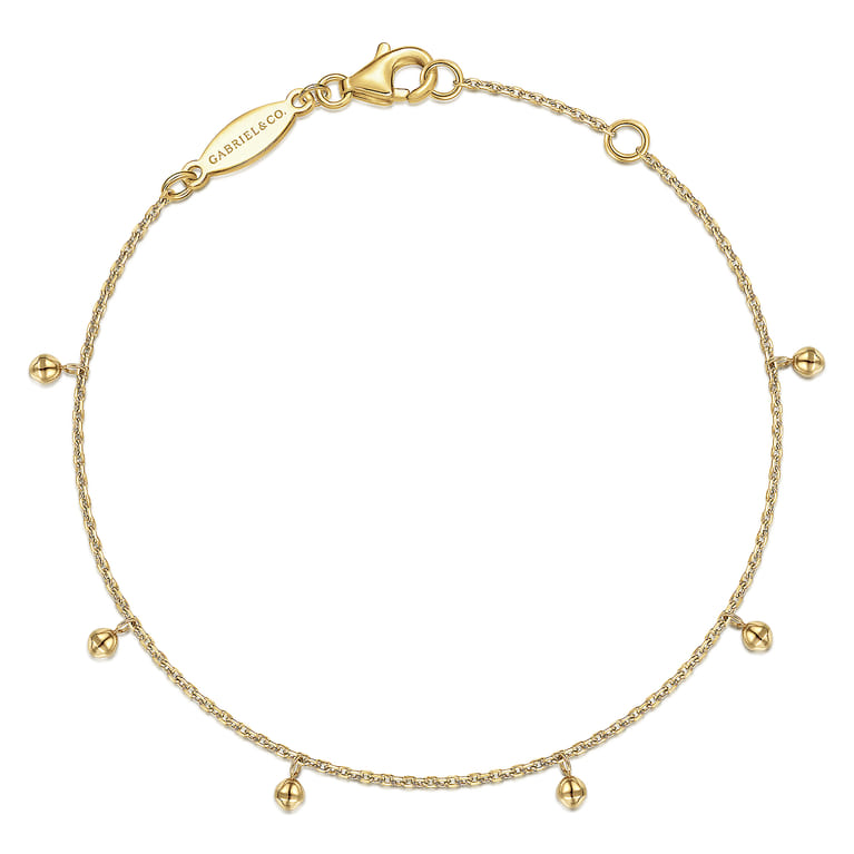 14K Yellow Gold Chain Bracelet with Metal Bead Drops - Shot 1