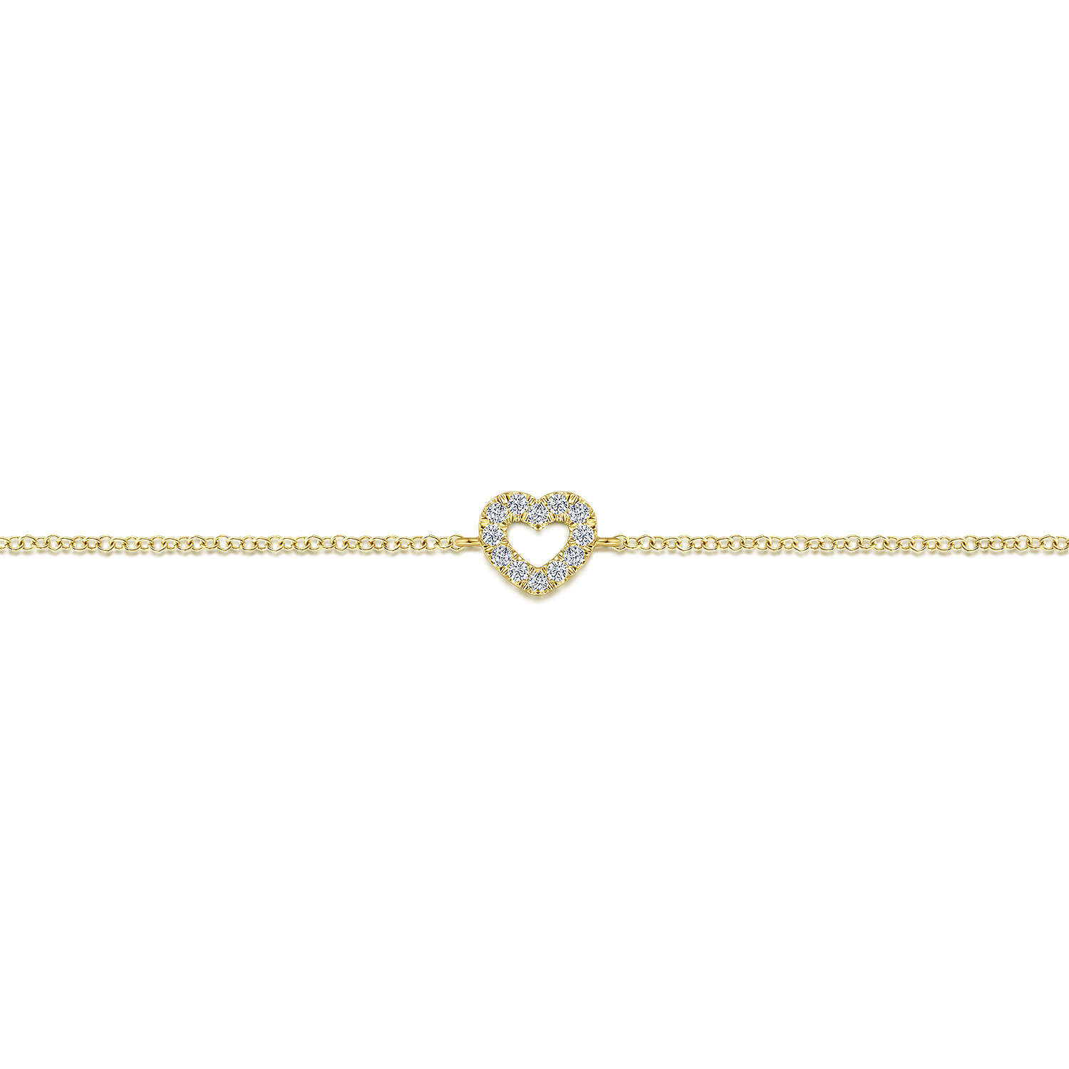 14K Yellow Gold Chain Bracelet with Pave Diamond Heart