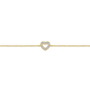 14K Yellow Gold Chain Bracelet with Pave Diamond Heart