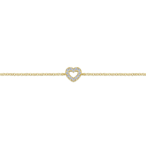14K Yellow Gold Chain Bracelet with Pave Diamond Heart - 0.12 ct - Shot 2