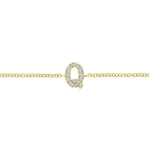 14K Yellow Gold Chain Bracelet with Q Diamond Initial - 0.07 ct - Shot 2