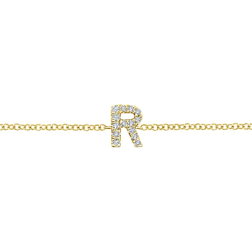 14K Yellow Gold Chain Bracelet with R Diamond Initial - 0.06 ct - Shot 2