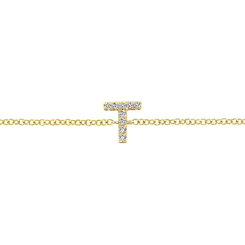 14K Yellow Gold Chain Bracelet with T Diamond Initial - 0.05 ct - Shot 2