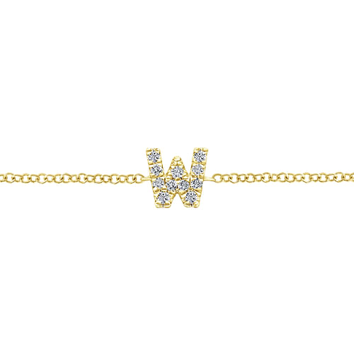 14K Yellow Gold Chain Bracelet with W Diamond Initial - 0.07 ct - Shot 2